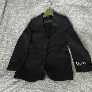 Gucci Black Women's Tailored Blazer with Embroidered Cuff Logo 42